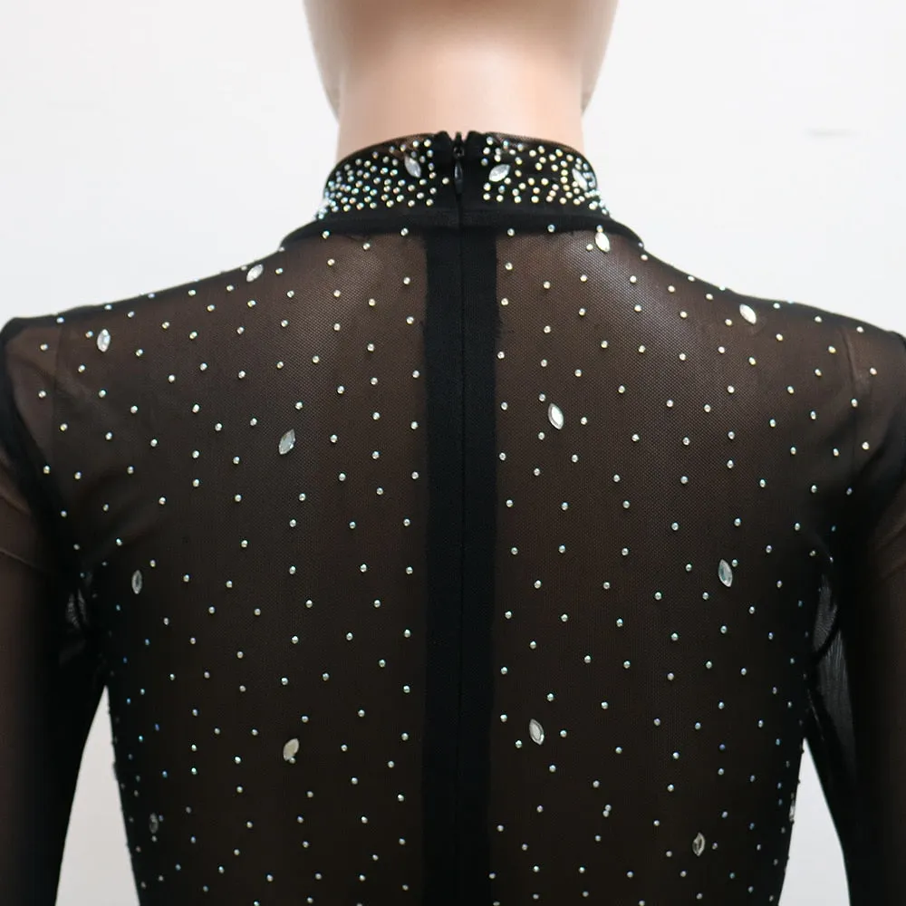 Black see through Rhinestone bodysuit