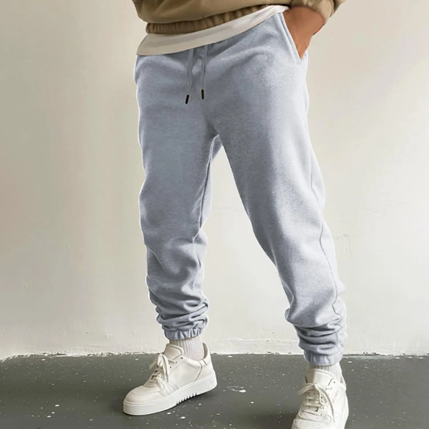 Cargo Trousers for Men Bottom Cargo Pants Elastic Waist Drawstring Baggy Joggers Mens Heavyweight Fleece Sweatpants