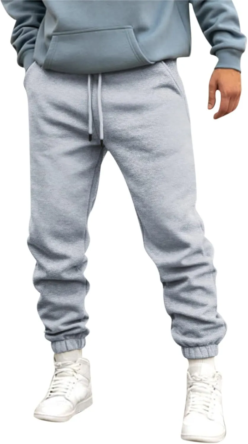 Cargo Trousers for Men Bottom Cargo Pants Elastic Waist Drawstring Baggy Joggers Mens Heavyweight Fleece Sweatpants