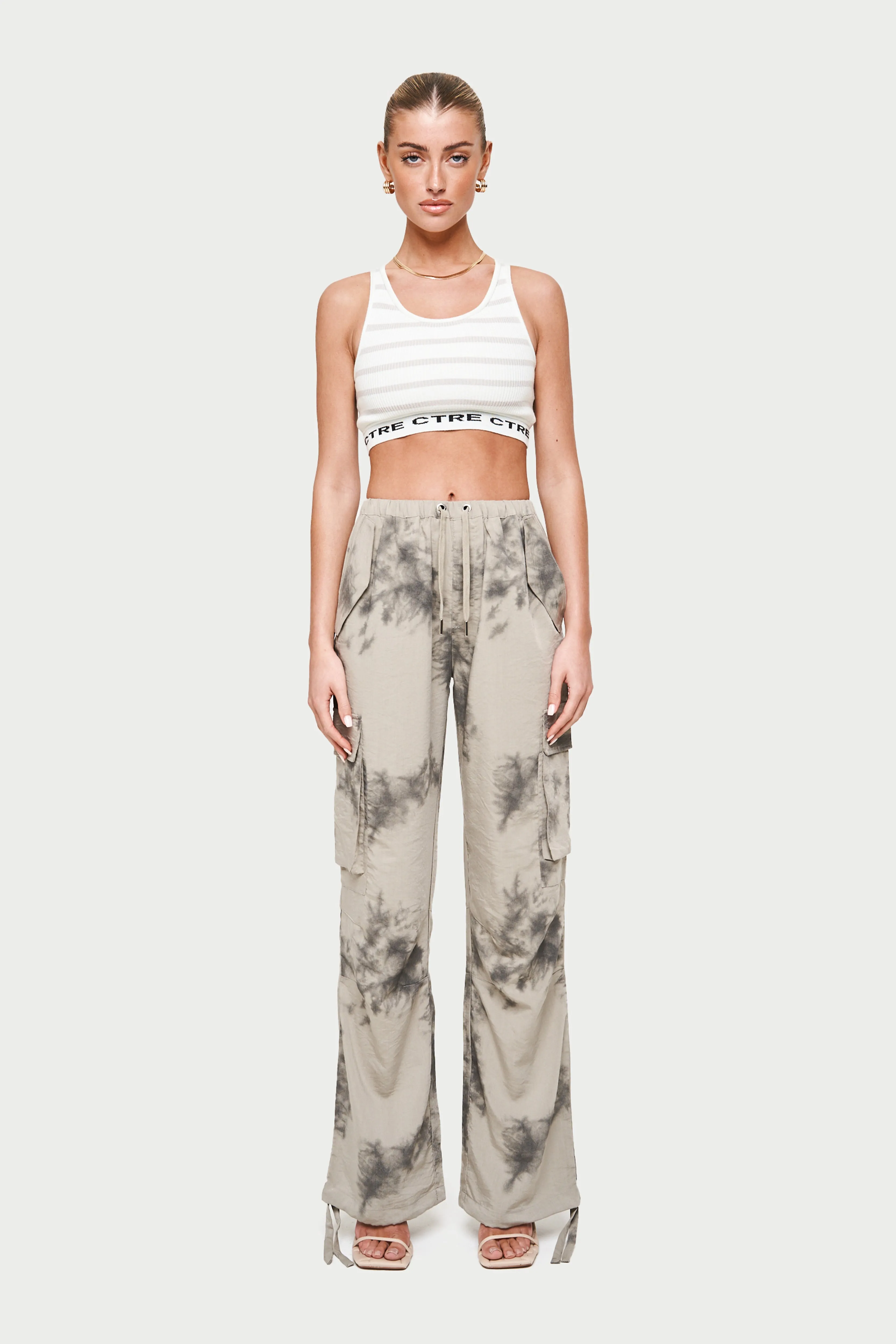 DRAPED CAMO OVERSIZED CARGOS - BEIGE