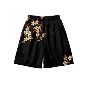 Fashion Casual Men Harajuku Japan Style Beach Shorts with Printing Flower Pattern