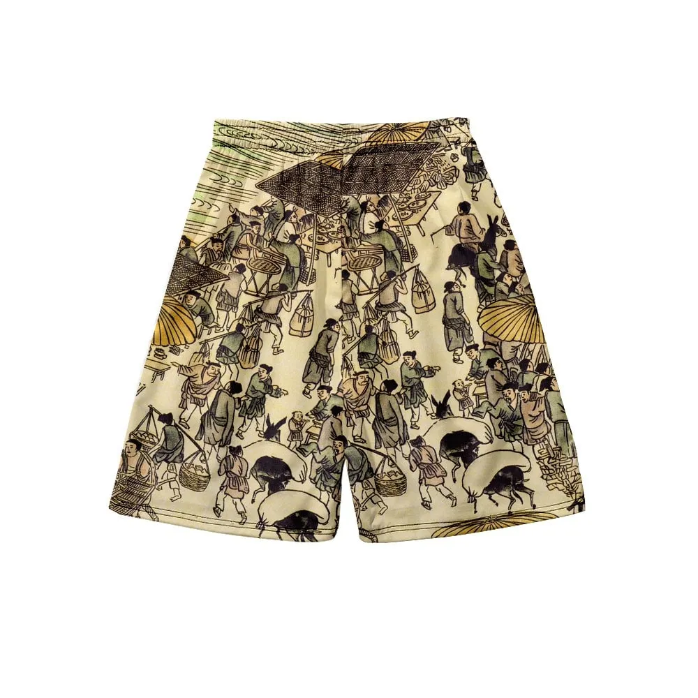Fashion Casual  Printed Harajuku Japan Style Men Beach Shorts