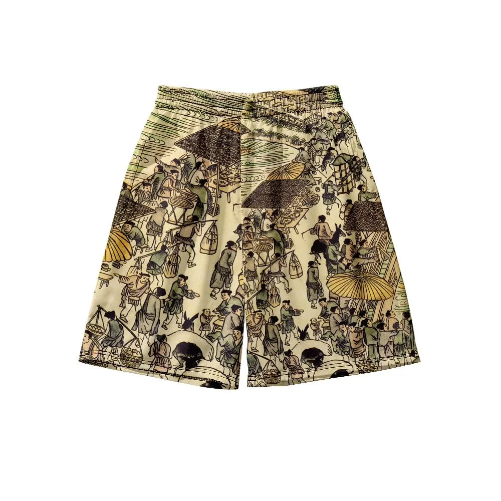 Fashion Casual  Printed Harajuku Japan Style Men Beach Shorts