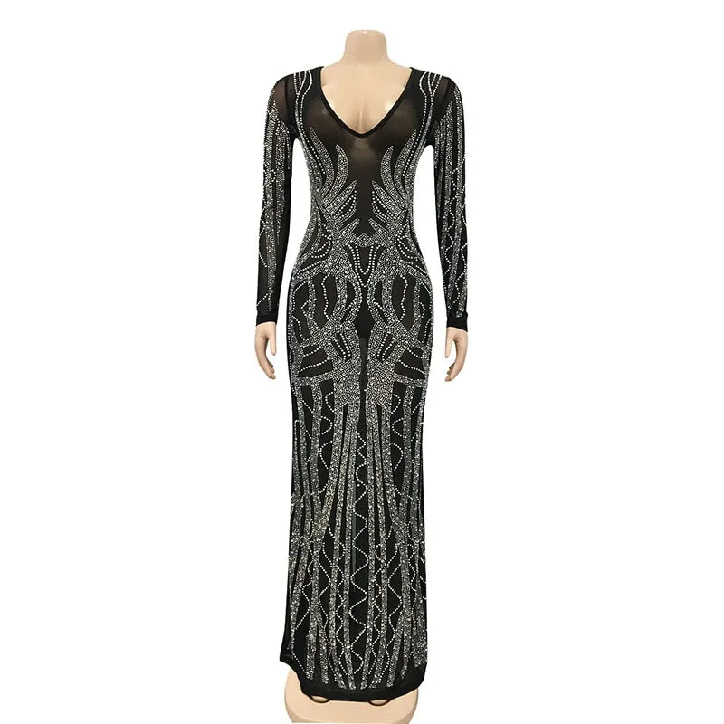Gorgeous Crystal Gown For Womens Beautiful Deep V Neck Mesh