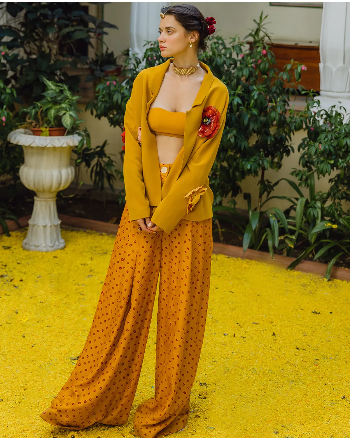 Mustard Bandhini, Bandeau and Jacket