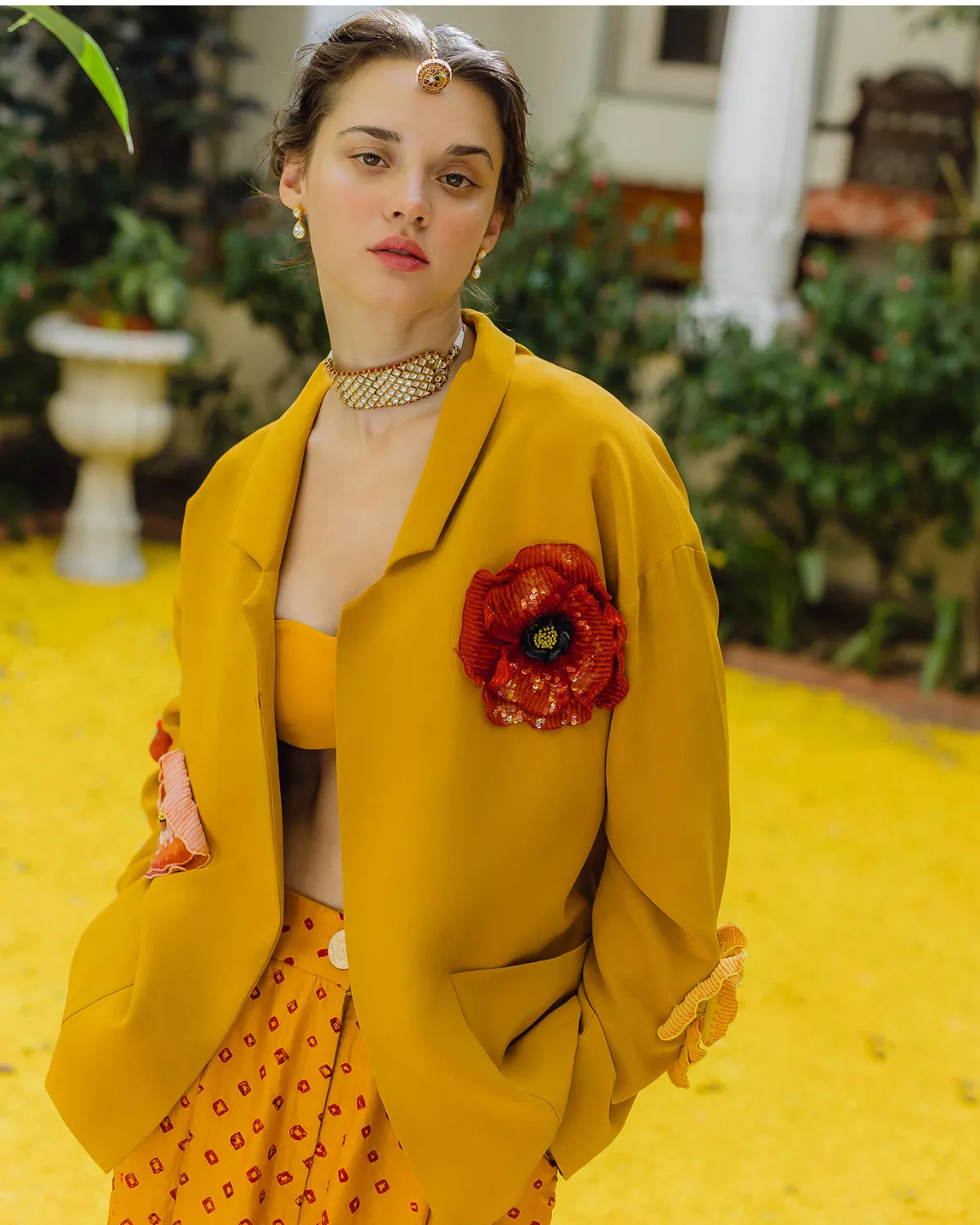 Mustard Bandhini, Bandeau and Jacket