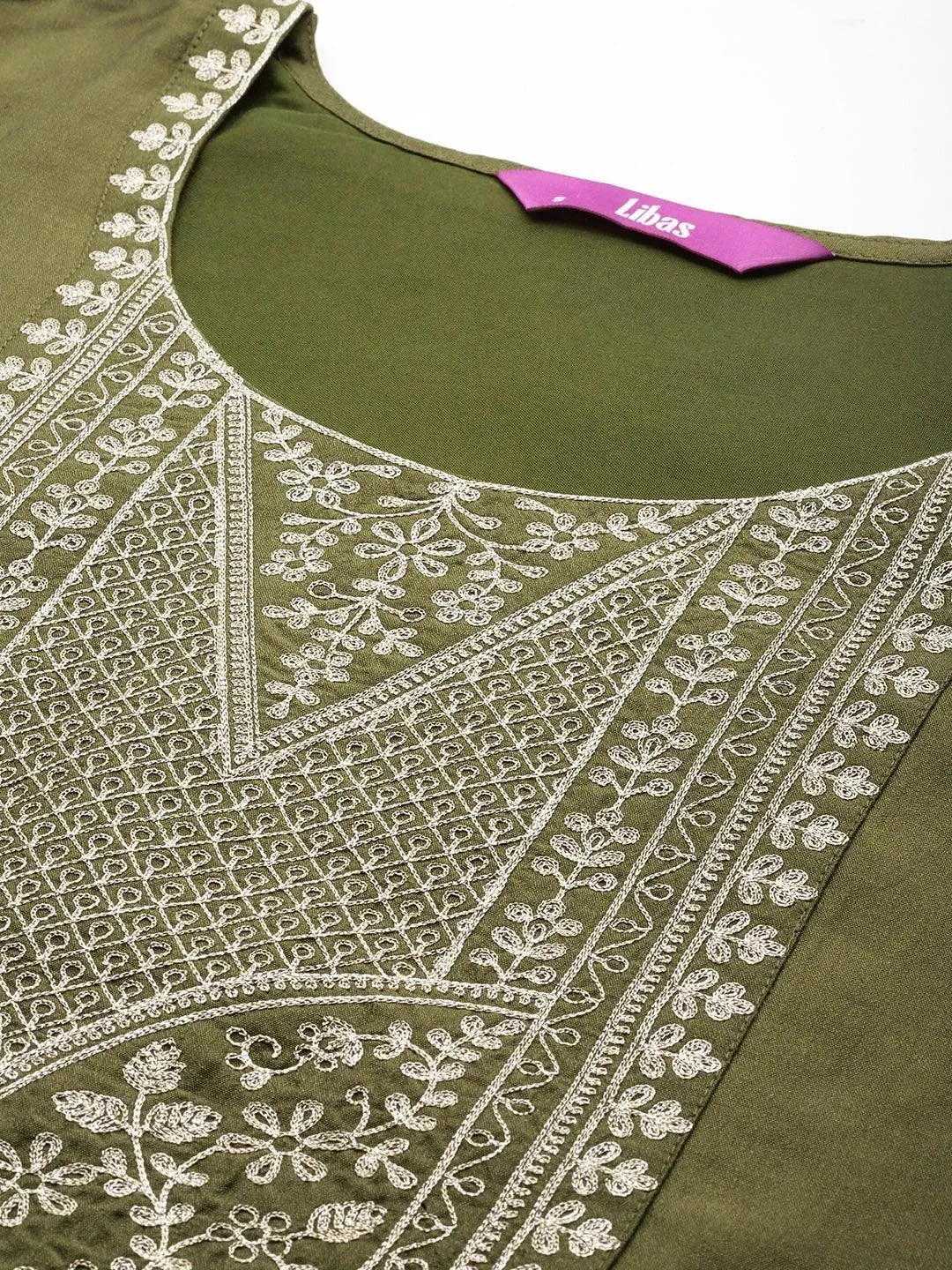 Olive Yoke Design Silk Blend Straight Suit With Dupatta