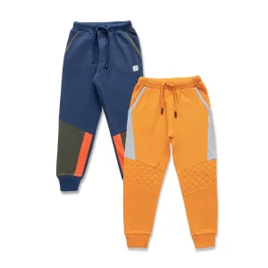"Boys' Colorblock Jogger Pants  2-Pack, Navy & Mustard with Quilted and Contrast Panel Details"