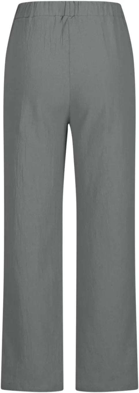 Wide Leg Pants Women Plus Size Cotton Linen Trousers Dressy Casual Drawstring High Waist Straight Pants Summer Pants