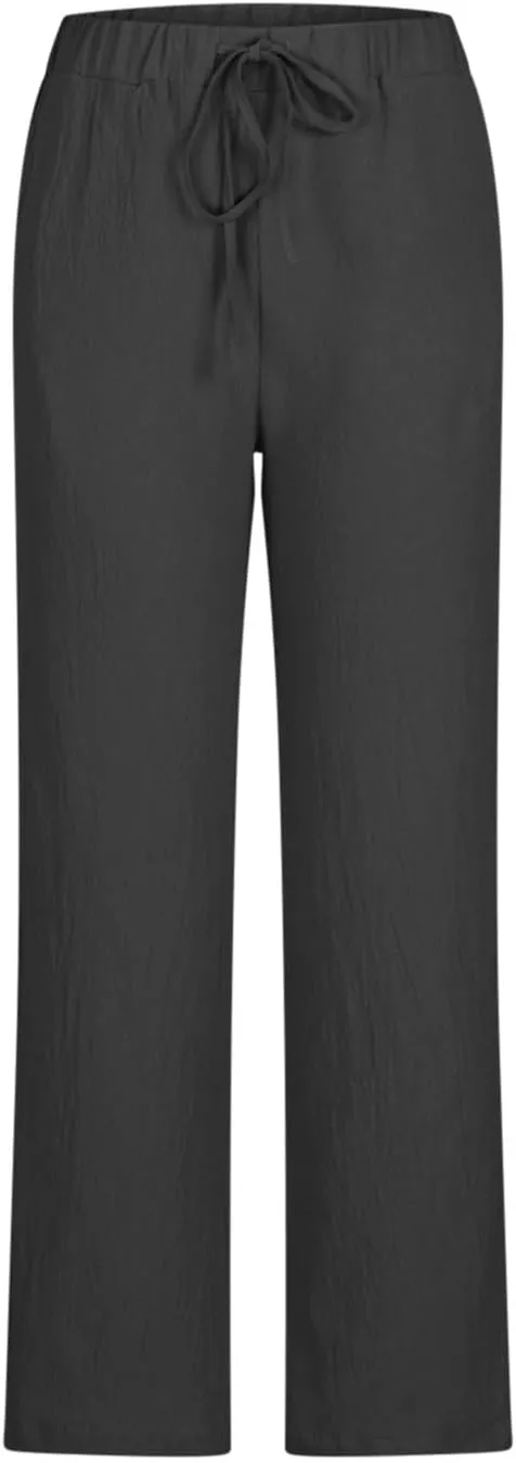 Wide Leg Pants Women Plus Size Cotton Linen Trousers Dressy Casual Drawstring High Waist Straight Pants Summer Pants