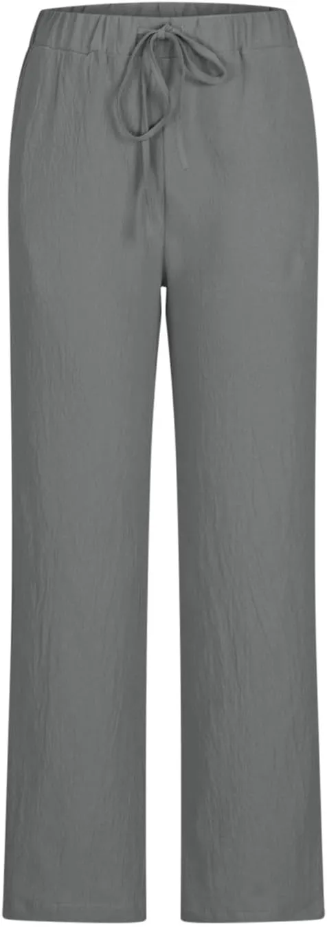Wide Leg Pants Women Plus Size Cotton Linen Trousers Dressy Casual Drawstring High Waist Straight Pants Summer Pants