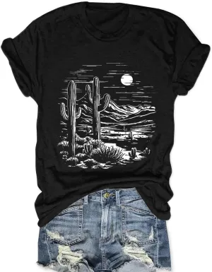 Women Vintage T Shirt Short Sleeve Summer Cactus Tshirt Funny Graphic Tees