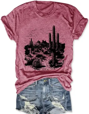 Women Vintage T Shirt Short Sleeve Summer Cactus Tshirt Funny Graphic Tees