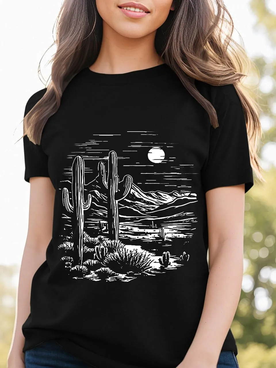 Women Vintage T Shirt Short Sleeve Summer Cactus Tshirt Funny Graphic Tees
