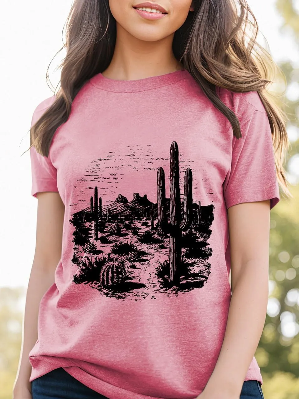 Women Vintage T Shirt Short Sleeve Summer Cactus Tshirt Funny Graphic Tees