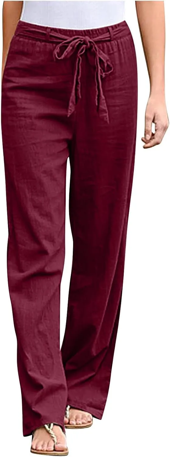 Womens Casual Loose Pants Comfy High Waist Cropped Work Pants with Pockets Elastic High Waist Paper Bag Pants Trousers