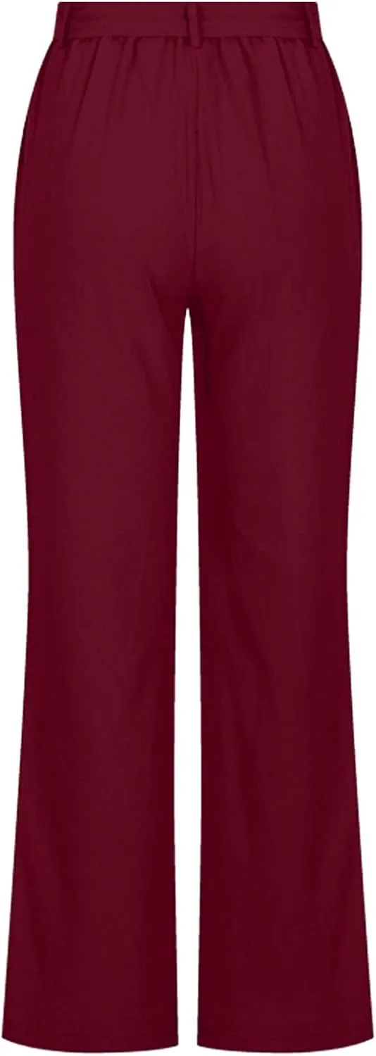 Womens Casual Loose Pants Comfy High Waist Cropped Work Pants with Pockets Elastic High Waist Paper Bag Pants Trousers