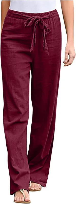 Womens Casual Loose Pants Comfy High Waist Cropped Work Pants with Pockets Elastic High Waist Paper Bag Pants Trousers