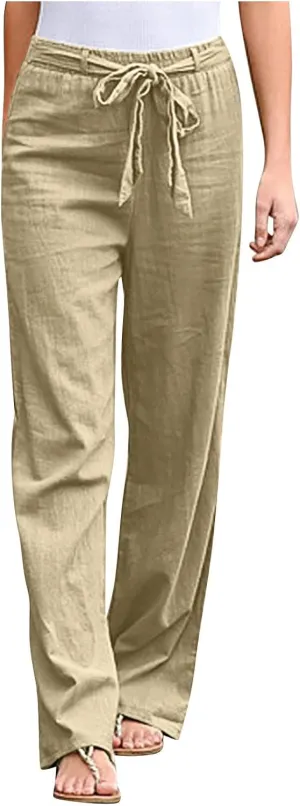 Womens Casual Loose Pants Comfy High Waist Cropped Work Pants with Pockets Elastic High Waist Paper Bag Pants Trousers